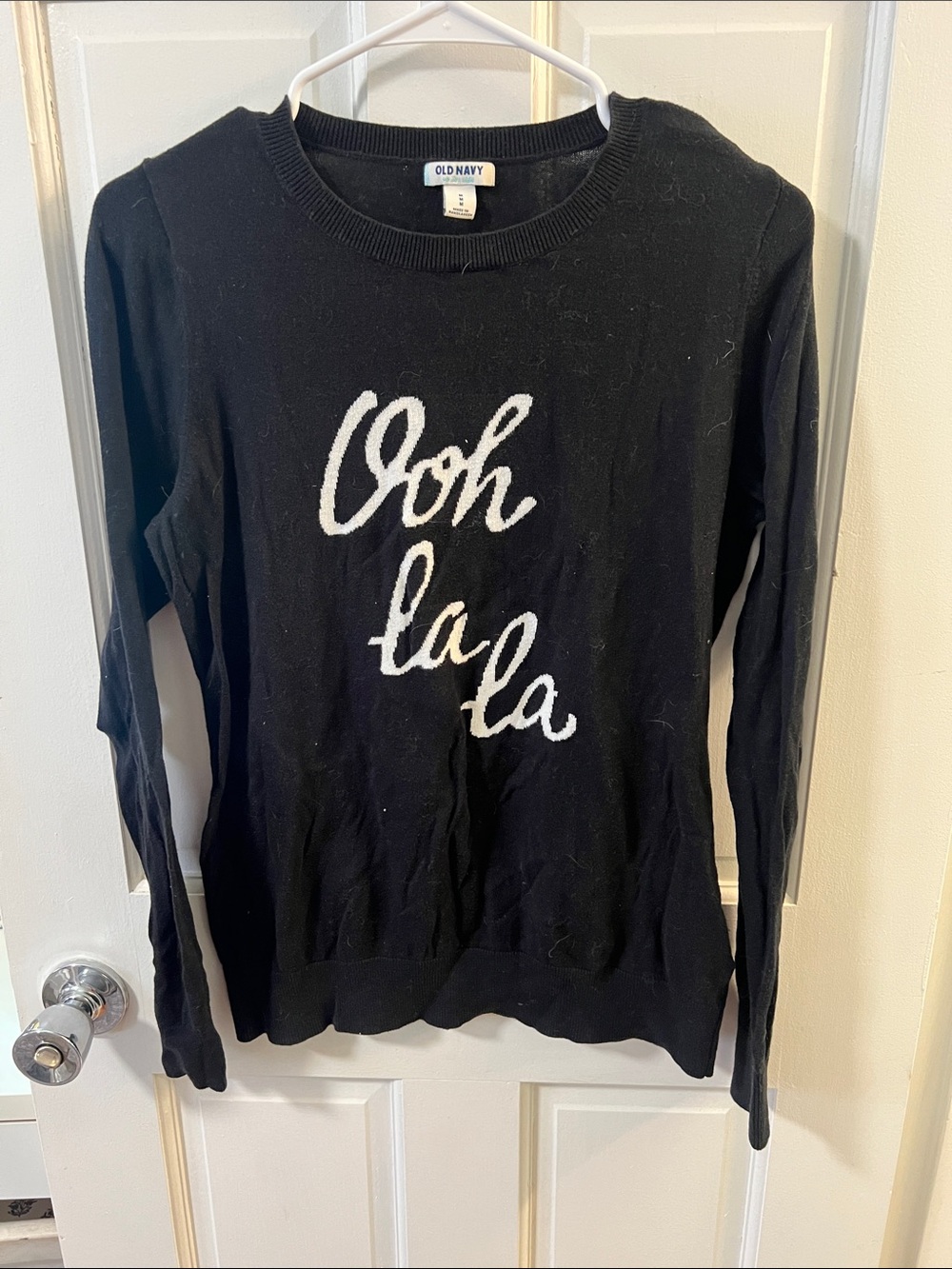 Old Navy Black Sweater with White "Ooh la la" Script